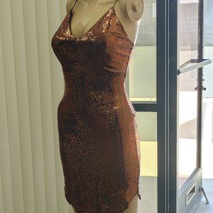 COPPER SEQUINE MINI PARTY DRESS BY CHOCOLATE U.S.A. SIZE M